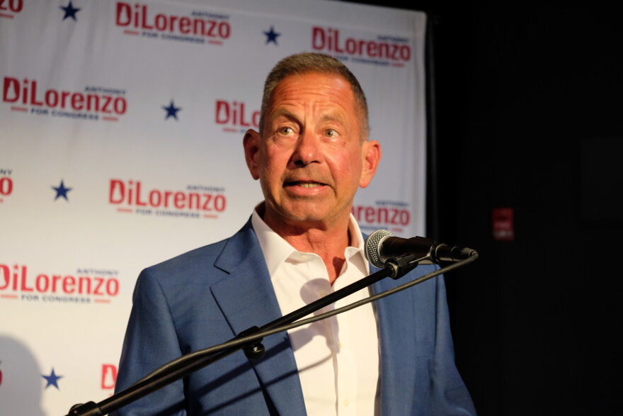 Anthony DiLorenzo won the Republican primary in the state's 1st Congressional District. He spoke to supporters at a victory party, Tuesday, Sept. 8, 2026.