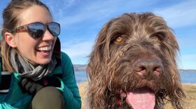 Kirsten Dobroth, KMXT’s new News Director, and her dog, Yukon (photo by Kirsten Dobroth)