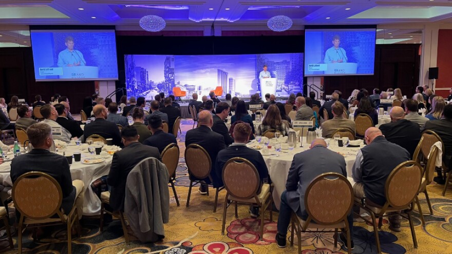 Grand Rapids Mayor David LaGrand speaks at the Grand Rapids Policy Conference.