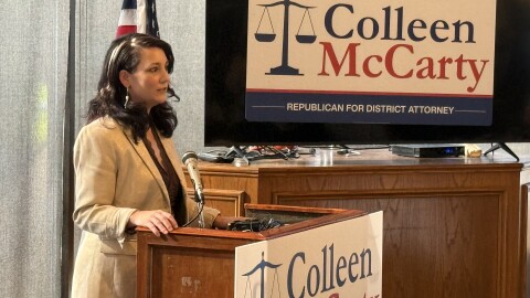 Colleen McCarty announces her run for Tulsa County DA Thursday morning at Baxter's Interurban Grill
