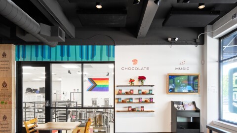 Cocoa Legato took over an old meal-prep kitchen off Greenwood Ave North that sat vacant for over a decade. A wall with windows separates the café and chocolate factory spaces.