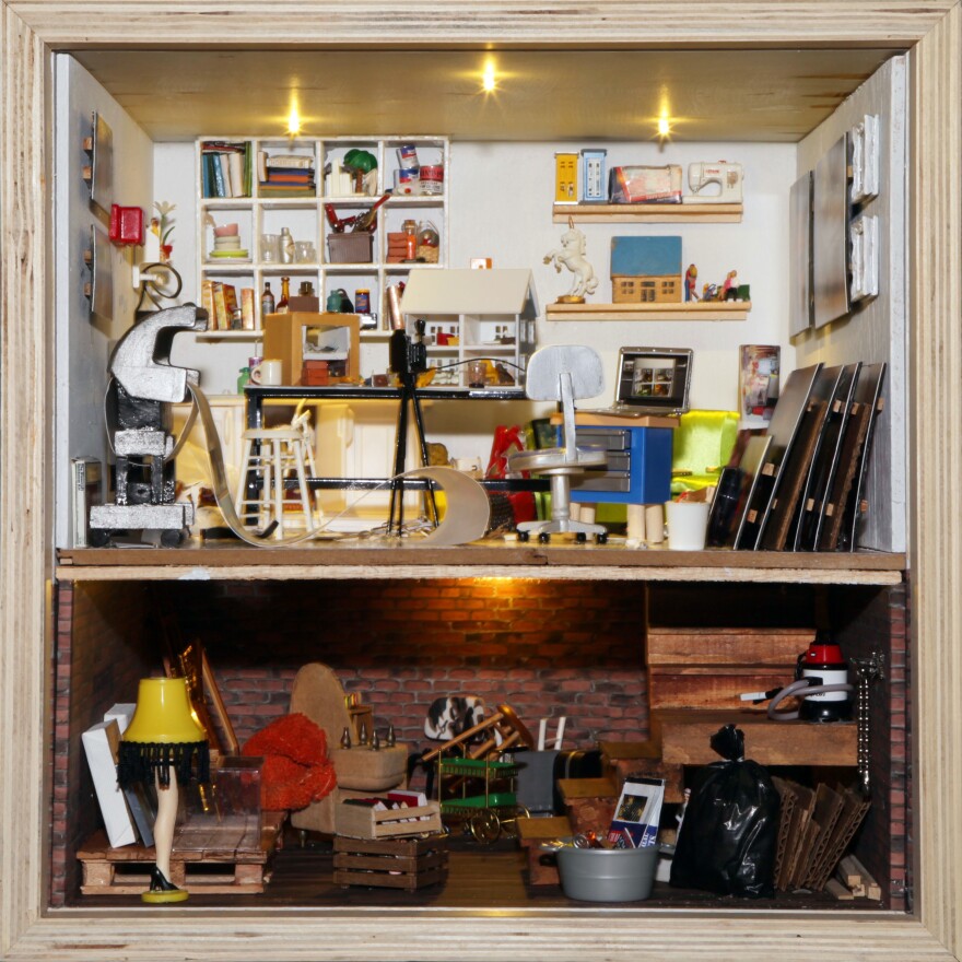 Lambert re-created her artist studio for her contribution to the National Building Museum's exhibit "Small Stories: At Home In A Dollhouse." The piece is titled <em>#unicornsarereal</em>.