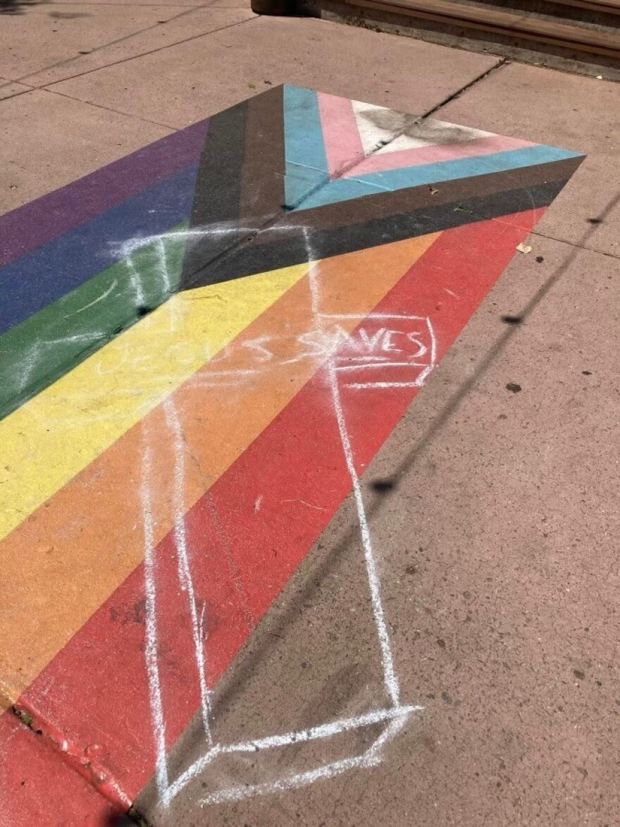 The Pride Flag at The Santa Fe Plaza was defaced sometime between Sunday night and Monday morning.