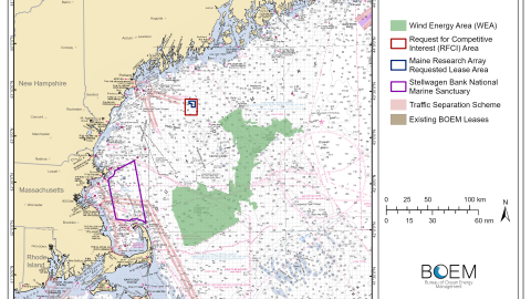 The area identified by the Bureau of Ocean Energy Management covers 2 million acres offshore from Maine, New Hampshire and Massachusetts and ranges anywhere from 23 to 92 miles off the coast.