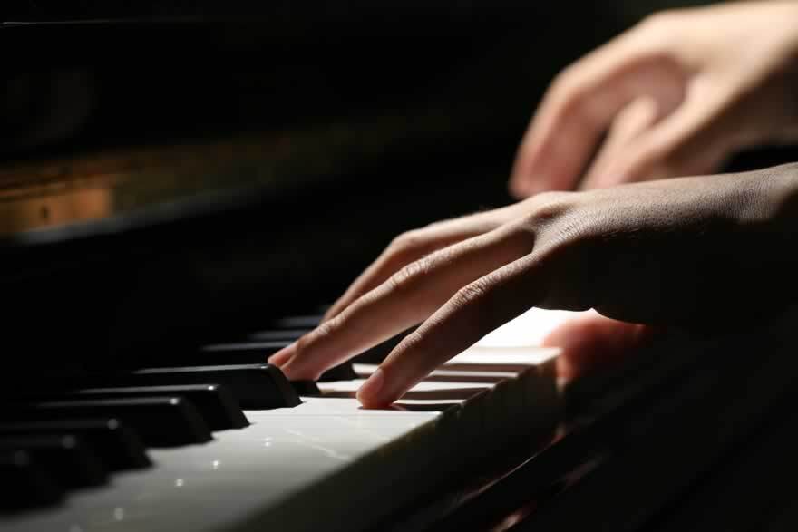 Playing piano close-up shot