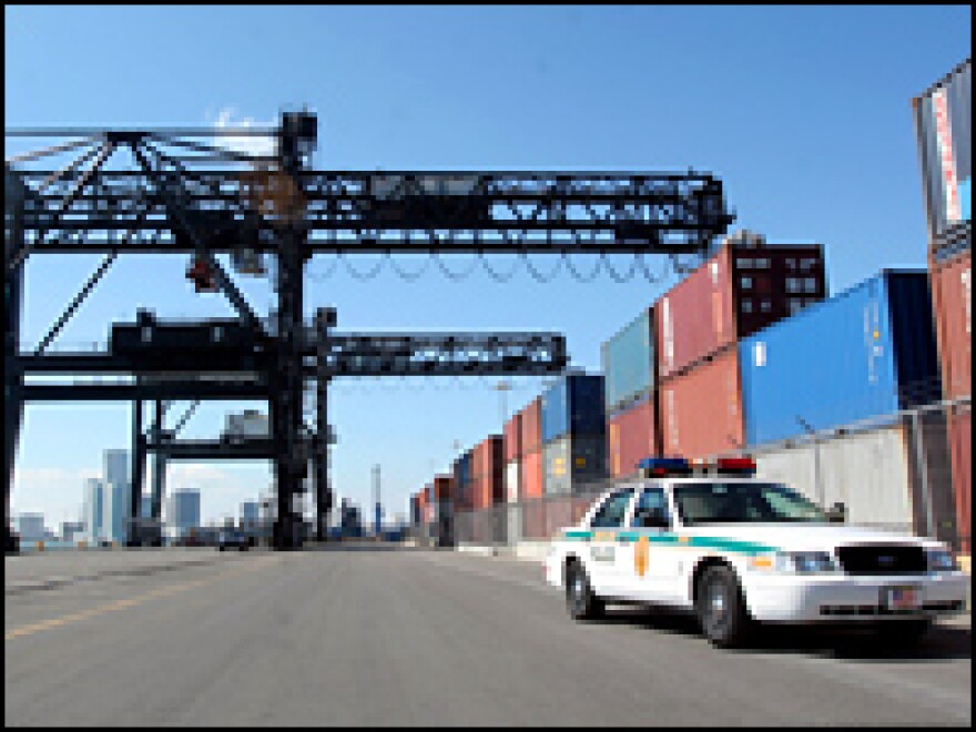 Shipping containers at the Port of Miami, whose sale to a Dubai corporation earlier this year was blocked.