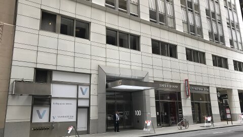 The external facade of 100 Montgomery Street in San Francisco's Financial District. 