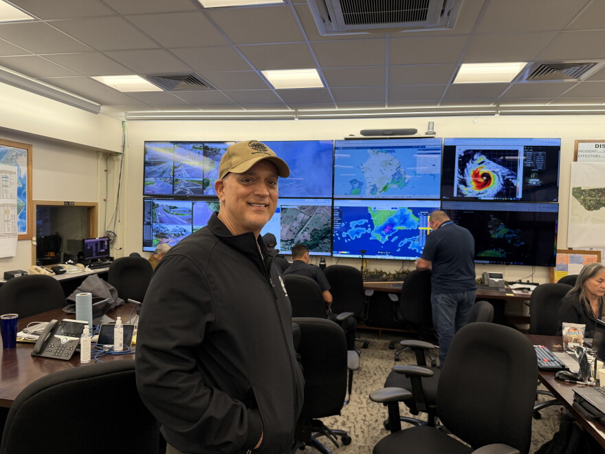 Hawaiʻi County Mayor Kimo Alameda at the Hawaiʻi County Civil Defense Agency’s headquarters in Hilo Bay on Saturday, Sept. 26, 2026.