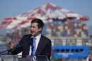 U.S. Transportation Sec. Pete Buttigieg speaks during a news conference to discuss the supply chain issues at the Port of Long Beach in Long Beach, Calif., on Jan. 11, 2022. (Jae C. Hong/AP)