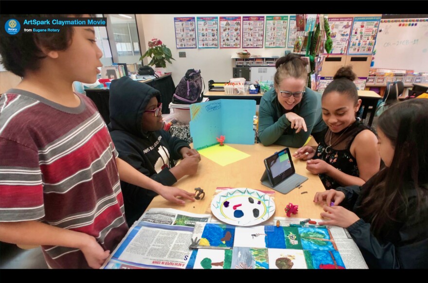 River Road/El Camino del Río Elementary School students work on an ArtSpark funded claymation project