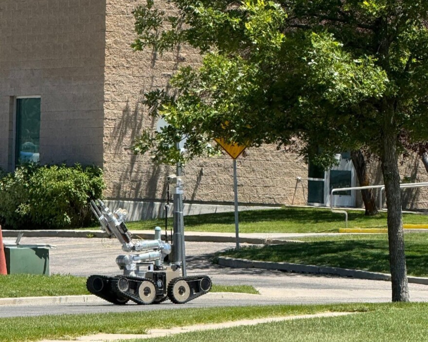The Salt Lake City-area bomb squad used technology to investigate and dispose of the bottle near the Wasatch County Library.