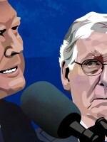 Senate Majority Leader Mitch McConnell listens as President Trump speaks to reporters following a meeting at the White House in October 2017.
