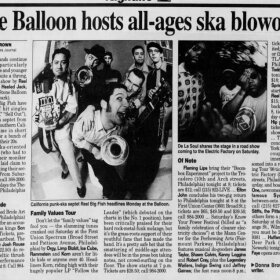 Newspaper clipping with headline "Stone Balloon hosts all-ages ska blowout"