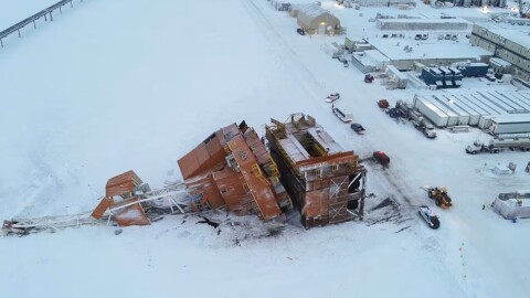 Doyon Rig 26 after it toppled over on Jan. 23, 2026.