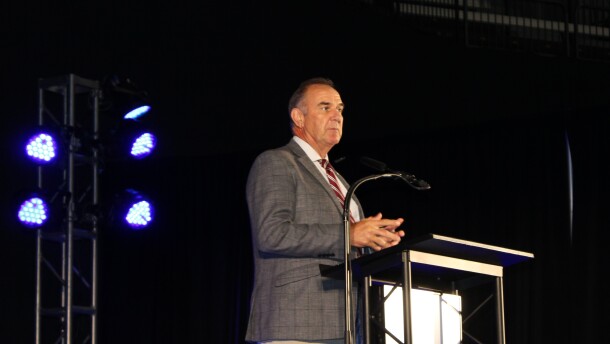 Missouri Governor Mike Kehoe speaks at the Springfield Area Chamber of Commerce "State of the State" in Springfield, Mo. on July 29, 2026.
