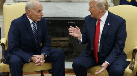 In this July 31, 2017 photo, President Donald Trump talks with new White House Chief of Staff John Kelly after he was privately sworn in during a ceremony in the Oval Office. (Evan Vucci/AP)
