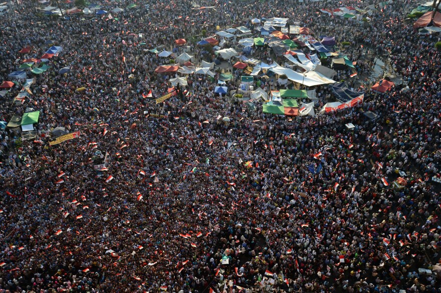 Thousands of Egyptians celebrate on in Cairo's Tahrir Square following the announcement that Muslim Brotherhood member Mohamed Morsi would be Egypt's next president.