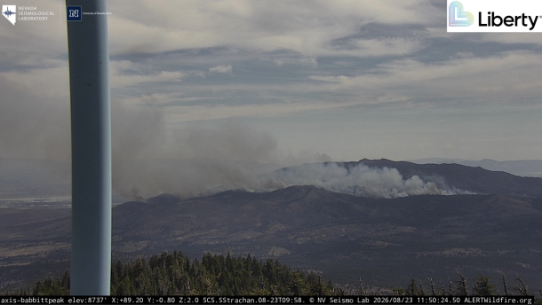 Smoke is filling the sky from a darkened, hilly terrain.