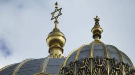 Clouds cover the sky over the Star of David on top of the 'New Synagogue' in central Berlin, Germany, Tuesday, June 27, 2023. (Markus Schreiber/AP)