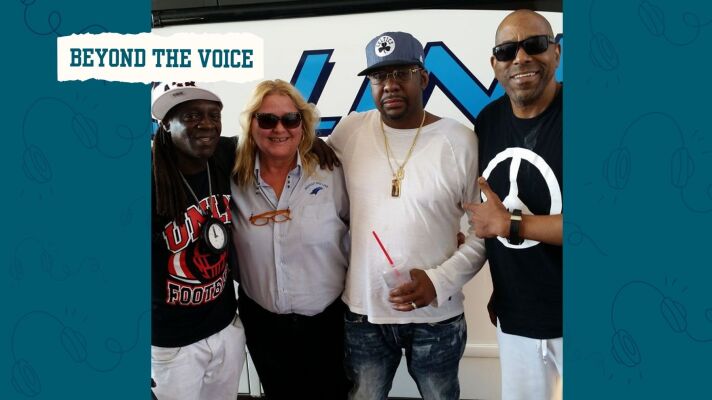 KAXE on air volunteer Diane Ott, pictured here with Flavor Flav, Bobby Brown and Tone-Loc.