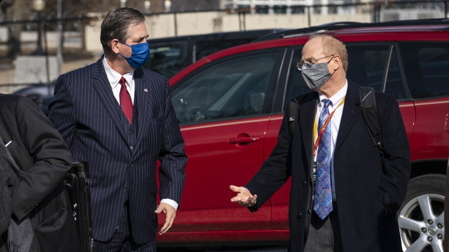 Former President Donald Trump's attorneys, including Bruce Castor Jr. (left) and David Schoen, offered their impeachment case defense on Friday.
