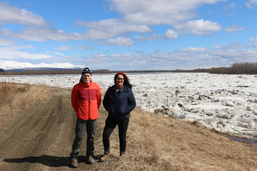 River Watch's hydrologist, Johnse Ostman, and state emergency specialist Jana Drake in Aniak, AK on May 8, 2026.