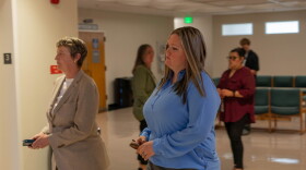 Dani Marie Schofield attends a pre-trial hearing with her attorney at Jackson County's courthouse in Medford on May 28, 2025.