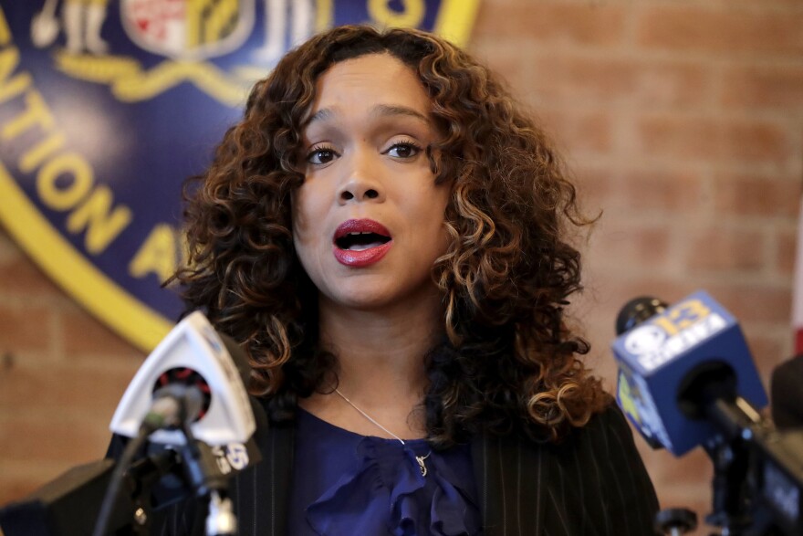 FILE - Maryland State Attorney Marilyn Mosby speaks during a news conference, Dec. 3, 2019, in Baltimore. (AP Photo/Julio Cortez, File)