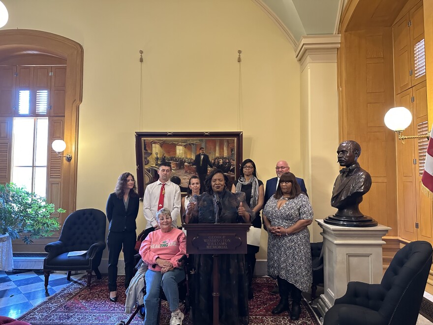 Rep. Juanita Brent (D-Cleveland) at a Nov. 15, 2023, press conference about the state's soon-to-be recreational marijuana program. 