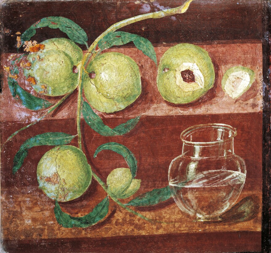 Artist's depiction of peaches in the House of The Stags in Herculaneum, Italy (75 BCE).