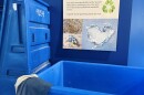 A bin at the Goodwill store in Greece is set aside for people to leave their worn and torn clothing and other textiles for recycling. Through its partnership with Reju and other textile regenerators, the nonprofit is able to give discarded materials a new life.