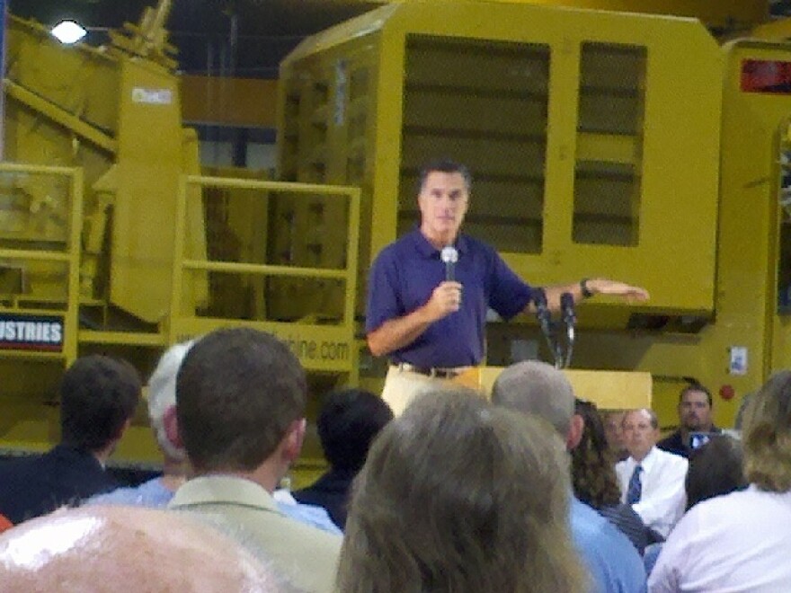 Former Governor Mitt Romney speaks at Screen Machine Industries in Ohio.