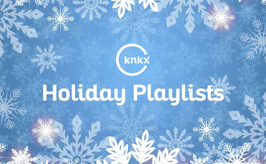 Graphic with snowflakes reads, "KNKX Holiday playlist"