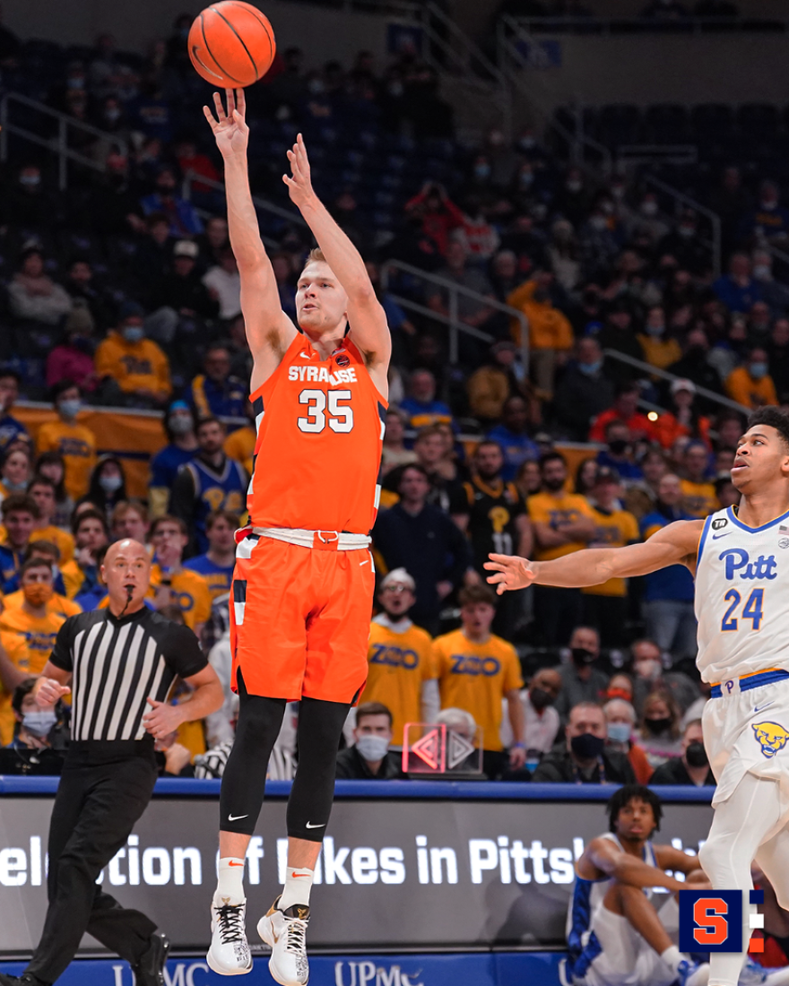 Buddy Boeheim (35) scored 25 points against Pitt but had to take 23 shots to get there.