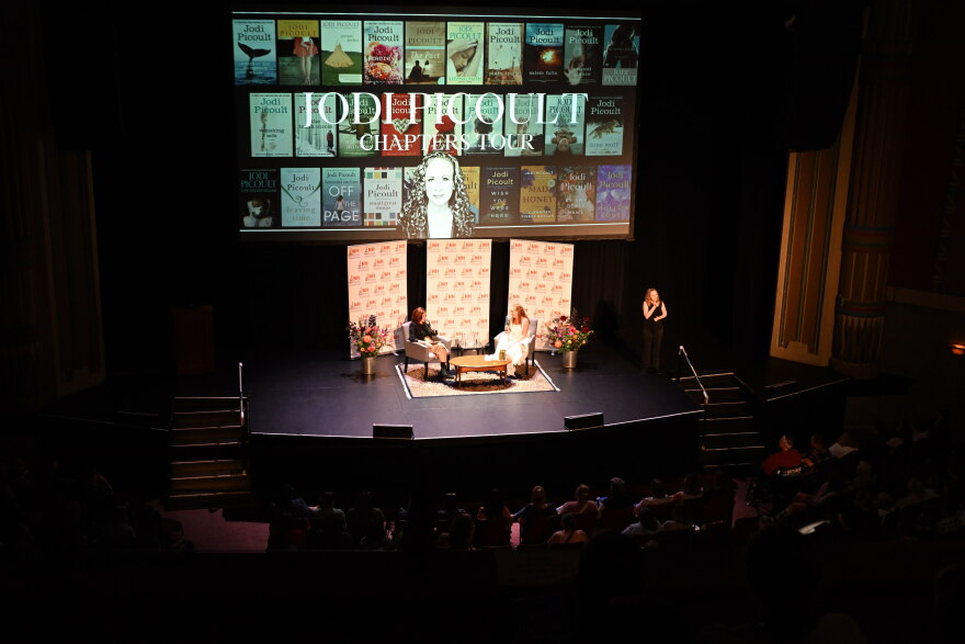 NHPR's Rebecca Lavoie and NY Times bestselling author Jodi Picoult at the NH Book Festival