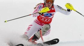 In this Jan. 29 file photo, Lindsey Vonn of the United States speeds down the course in St. Moritz, Switzerland. Vonn revealed Wednesday she bruised her right shin while training last week.