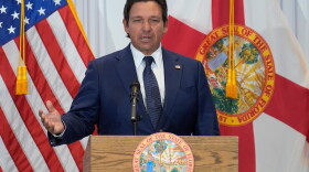 FILE - Florida Gov. Ron DeSantis speaks during a news conference Aug. 12, 2025, in Tampa, Fla.