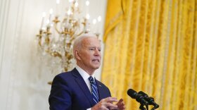 President Joe Biden speaks during a news conference in the East Room of the White House, Thursday, March 25, 2021, in Washington.