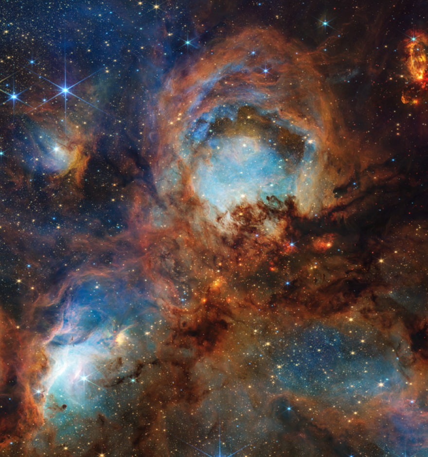 To celebrate NASA’s James Webb Space Telescope’s third year of highly productive science, astronomers used the telescope to scratch beyond the surface of the Cat’s Paw Nebula (NGC 6334), a massive, local star-forming region. This area is of great interest to scientists, having been subject to previous study by NASA’s Hubble and retired Spitzer space telescopes, as they seek to understand the multiple steps required for a turbulent molecular cloud to transition to stars. Photo: NASA, ESA, CSA, STScI