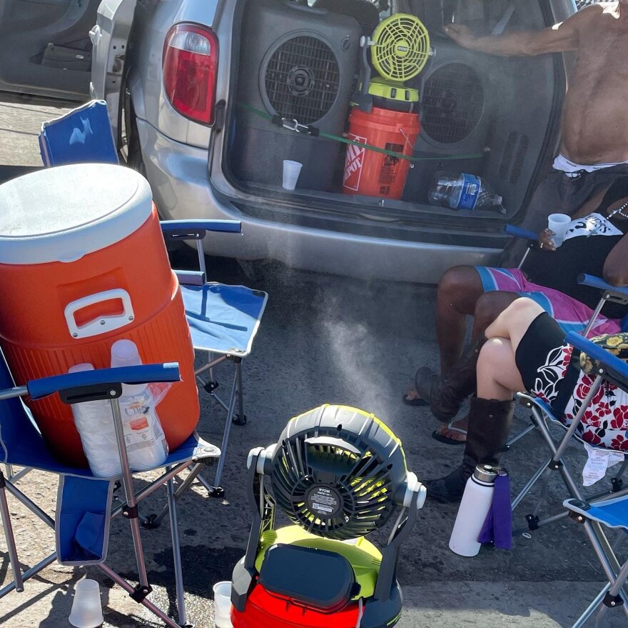 Davis' mobile cooling fan, which utilizes misters and fans to help those without housing.