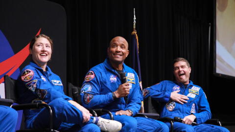 NASA astronauts Victor Glover (center) and Reid Wiseman (left) are joining NASA’s Astronaut Emeritus program. Christina Koch remains in the astronaut corps.