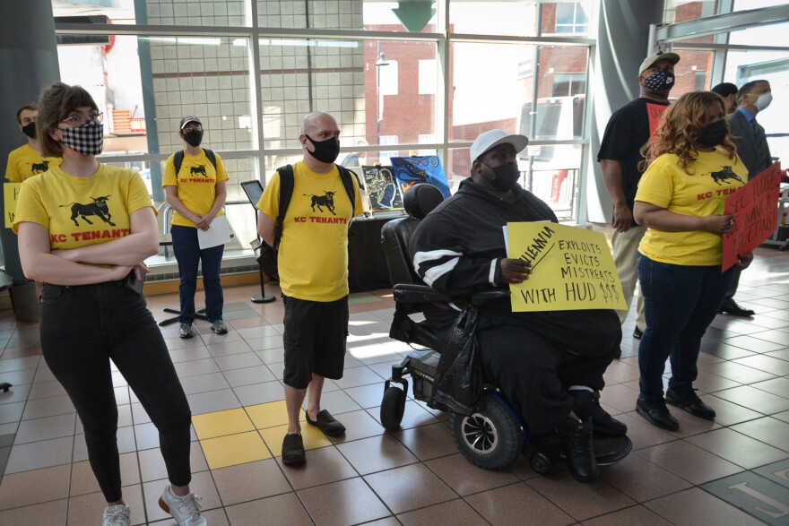 KC Tenants protestors showed up in May for Housing Secretary Marcia Fudge's visit to Kansas City.