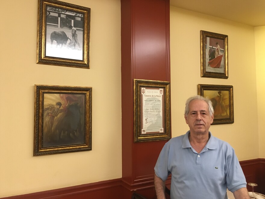 Toribio Anta stands in his restaurant Casa Toribio, located just down the street from Madrid's famous bullring, Plaza de Toros de Las Ventas.