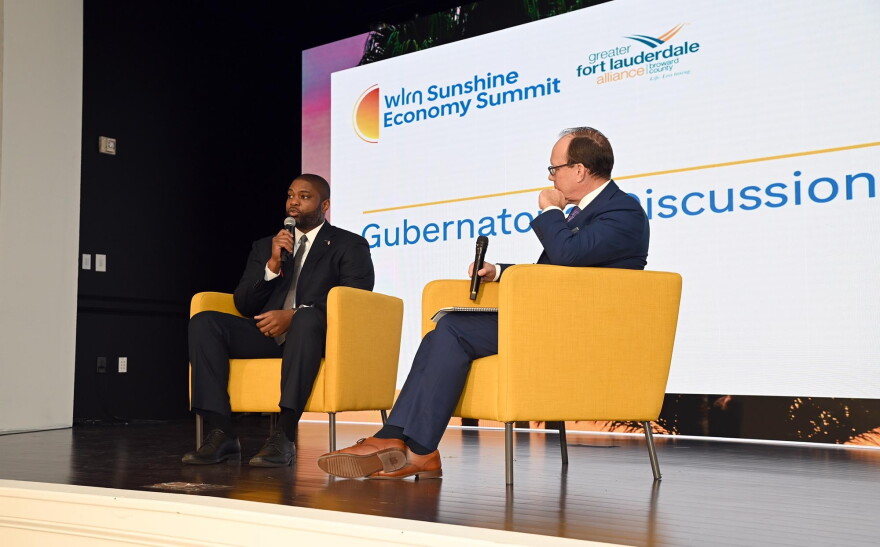 Florida Gubernatorial Candidate Byron Donalds speaks at WLRN's Sunshine Economy Summit in Fort Lauderdale. On Sept. 23 2026