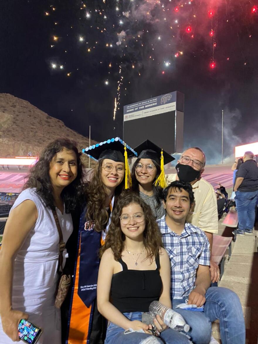 Carmen Abril Chavez and her sister Marisol celebrated commencement with their family over the weekend. Chavez graduated from UTEP in 2020, but her ceremony was postponed until this spring due to the coronavirus pandemic.