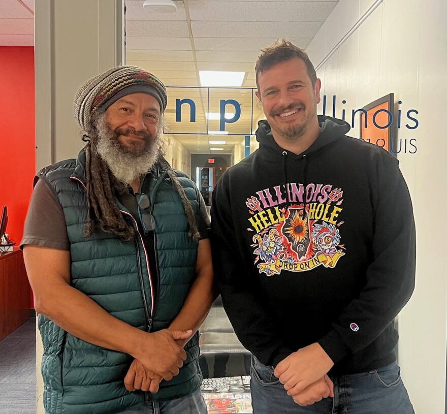 Jeff Williams (left), and Filmmaker Matt Brookens (right) at the NPR Illinois studios.