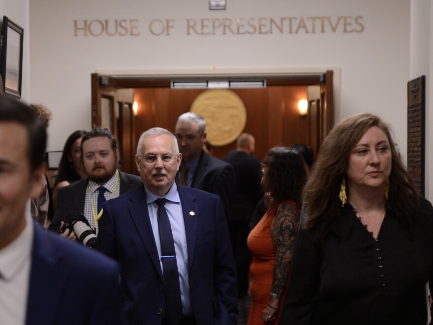 Speaker of the House Bryce Edgmon, I-Dillingham, leaves the House chambers before the start of a special legislative session on Saturday, Aug. 2, 2025, at the Alaska Capitol in Juneau.