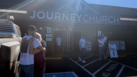 People meet at Journey Church in Bend, Ore., to be unified with students from Silver Rail Elementary School, Oct. 15, 2026, following reports of an active shooter.