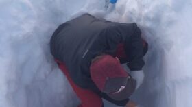 Each of the snow pits dug during the sampling effort were about three feet deep. (Photo courtesy UAS)