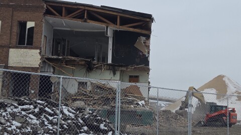 Demolition work in Bemidji's rail corridor continues on Dec. 8, 2025.